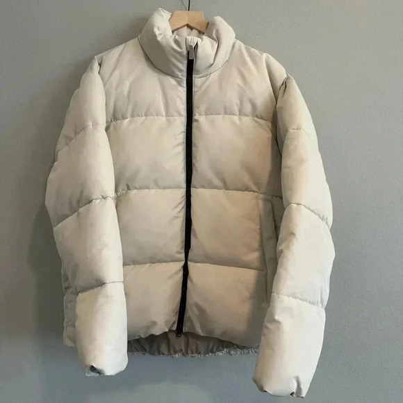 A&F Mens Ultra Collection Puffer Nylon Jacket Ivory Water Wind Resistant M - Picture 2 of 12